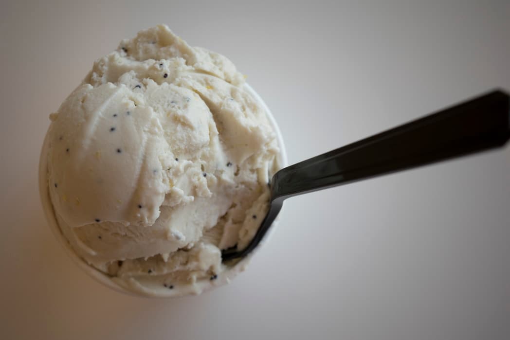 Lemon poppyseed ice cream at Cashew Cow.