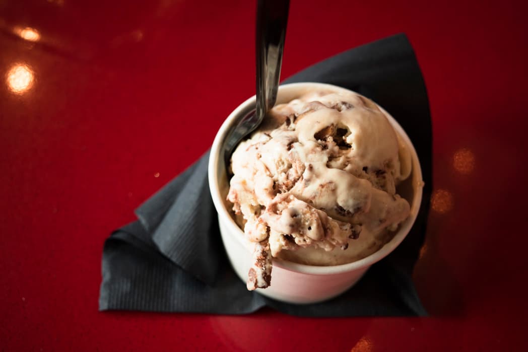 Peanut butter pretzels ice cream at HUB Ice Cream Factory.