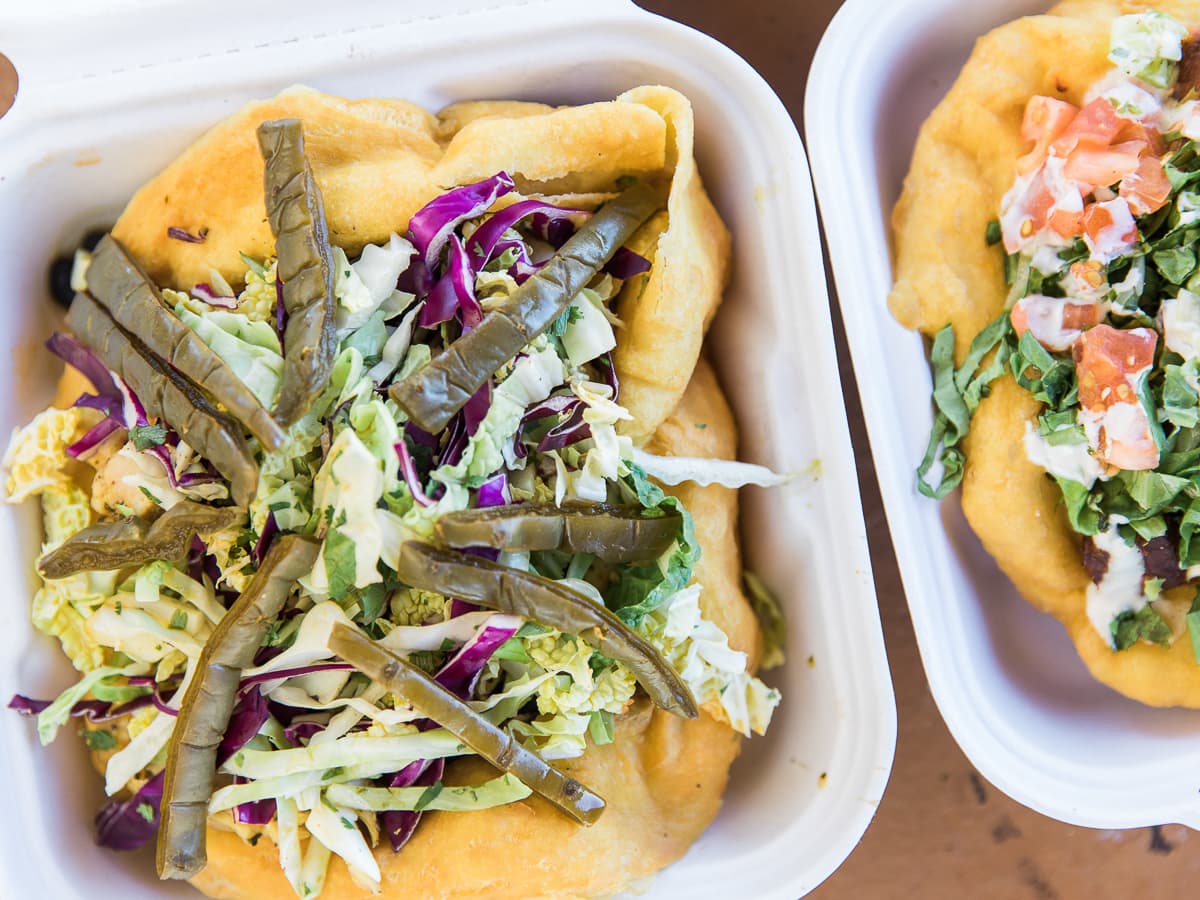 Mojo-Marinated Chicken Fry Bread and Red Chile Tri-Tip Fry Bread at Nations Creations (Credit: Taylor Noel Photography)