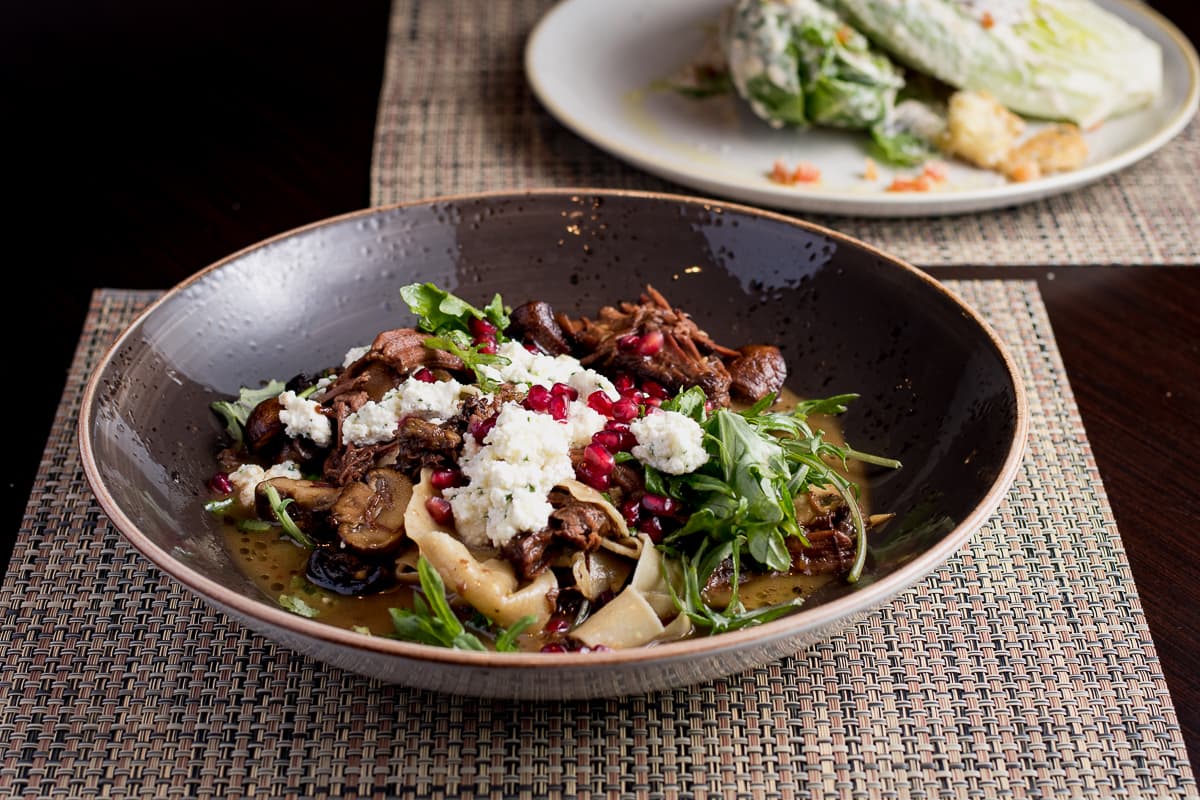 Pappardelle and Caesar Salad at Alloro D.O.C. Italian Trattoria and Chophouse (Credit: Jackie Tran)