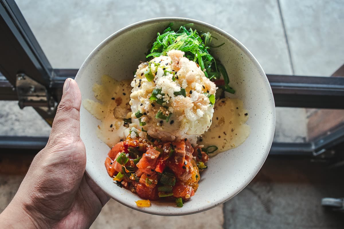 Dumb Sister Salmon Poke Bowl special at Dumb Fish at American Eat Co. (Credit: Jackie Tran)