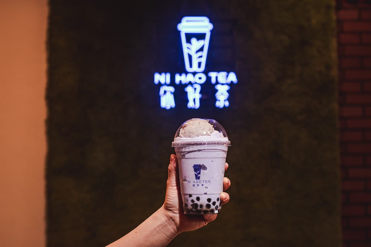 Fresh Taro Milk Tea with Boba at Ni Hao Tea (Credit: Jackie Tran)
