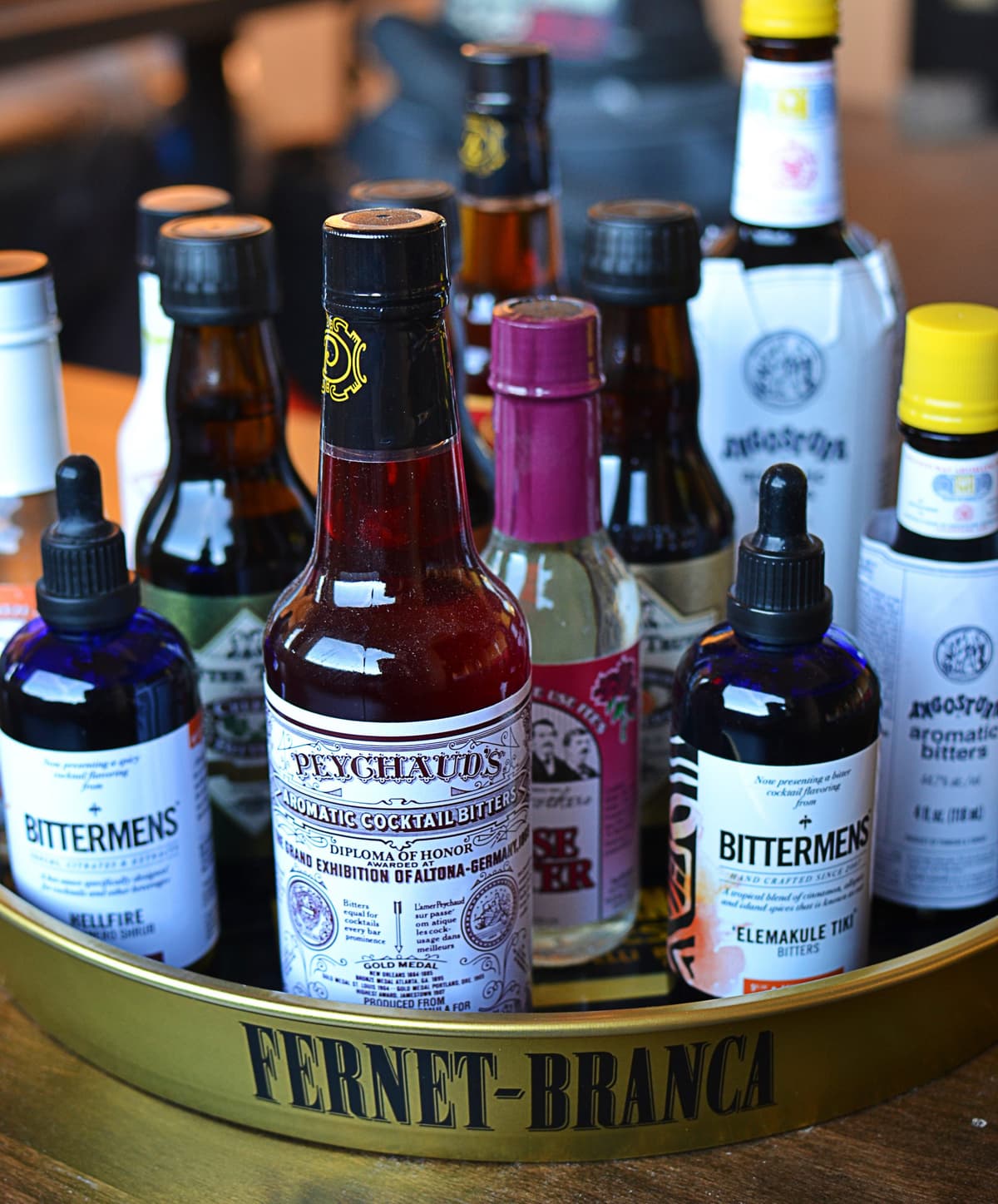 Selection of bitter for craft cocktails at NOX Kitchen & Cocktails