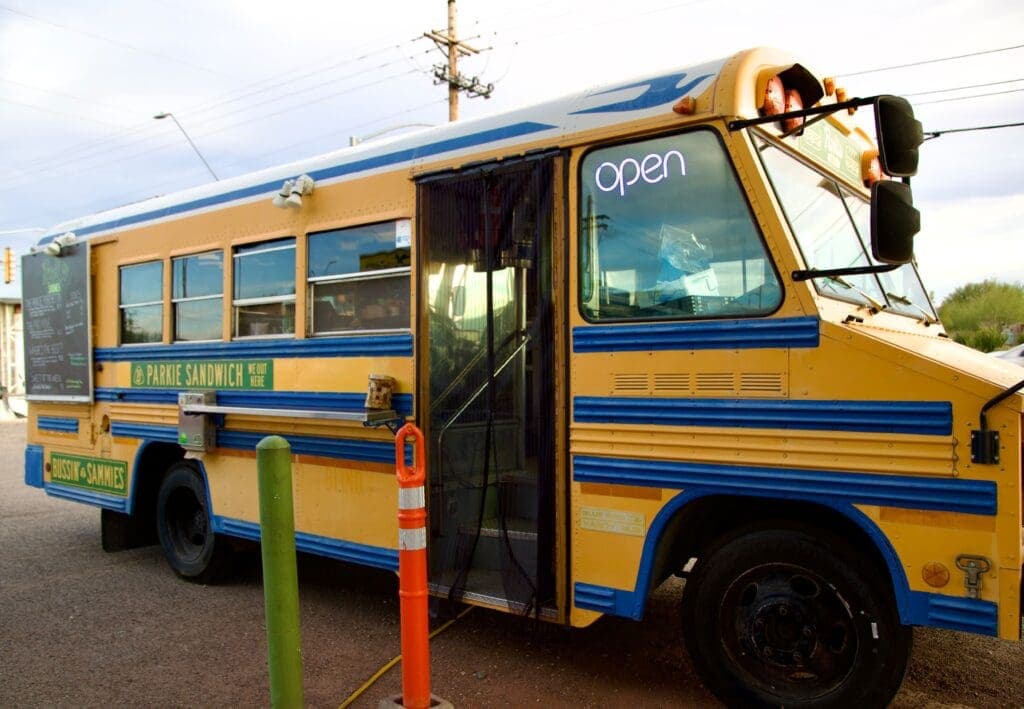 a school bus parked in a parking lot