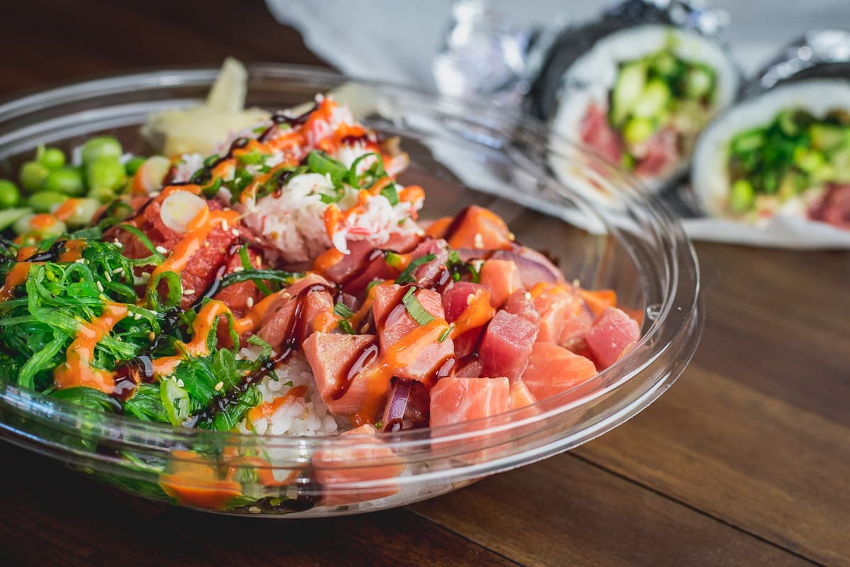 Poke Bowl and Poke Burrito at PokeZone Sushi (Credit: Jackie Tran)