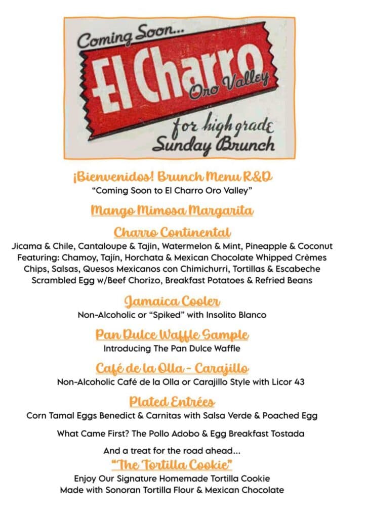 R&D "Breakfast For Dinner" Menu (Photo courtesy of El Charro Café)