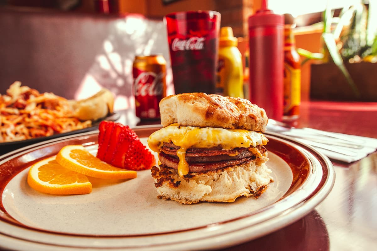 One Egg Biscuit with Meat (Pork Roll) and Cheese at Raptor Canyon Cafe (Credit: Jackie Tran)