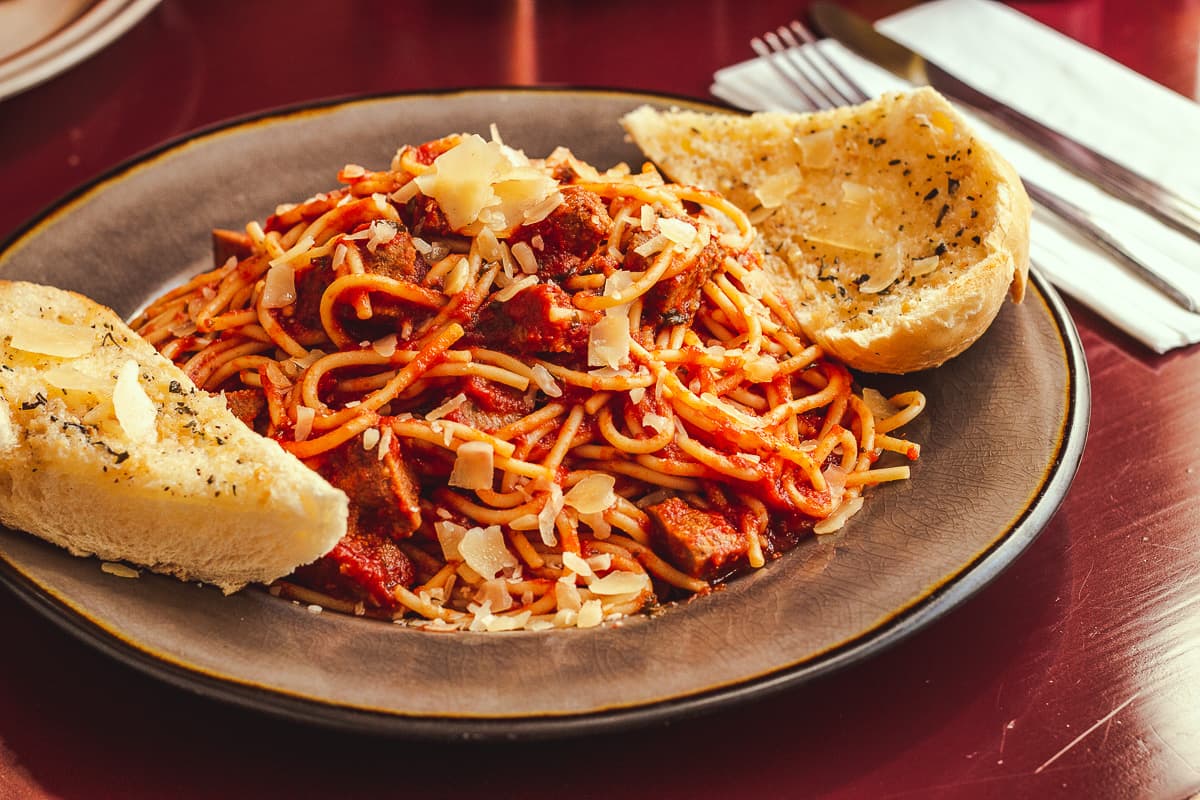 Spaghetti and Meatballs at Raptor Canyon Cafe (Credit: Jackie Tran)
