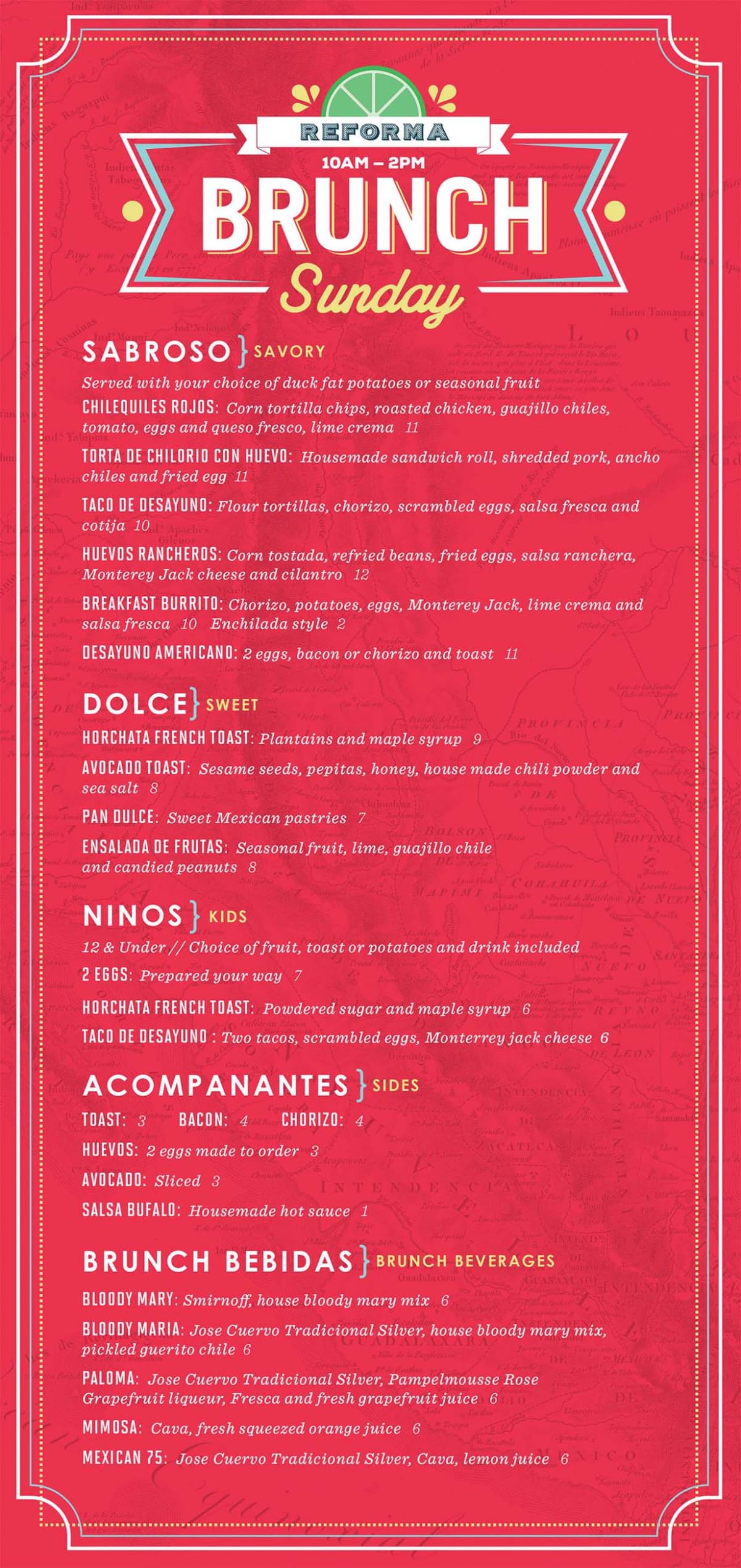 Reforma Brunch Menu
