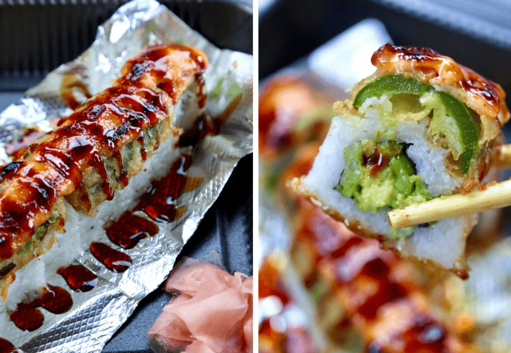 a close up of sushi