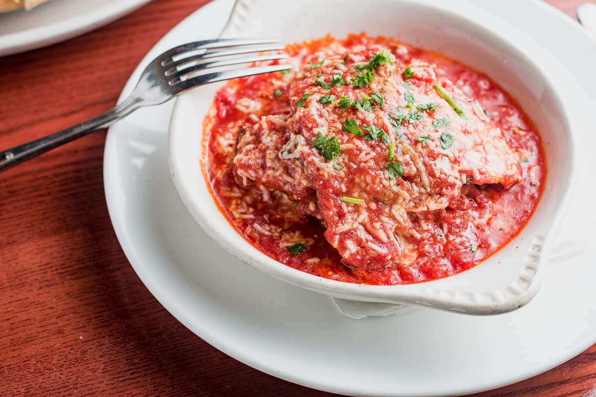 Eggplant Parmesan at Scordato's Pizzeria (Credit: Jackie Tran)
