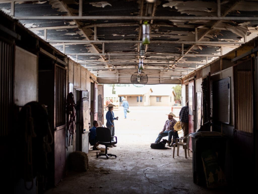 a group of people standing in front of a building