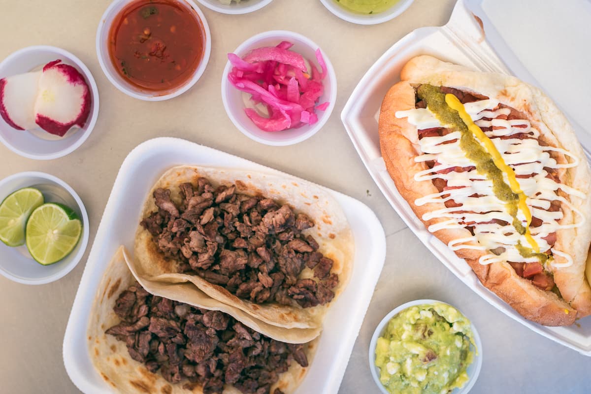 Carne asada tacos and Sonoran dog at BK Tacos on 12th Avenue (Credit: Jackie Tran)
