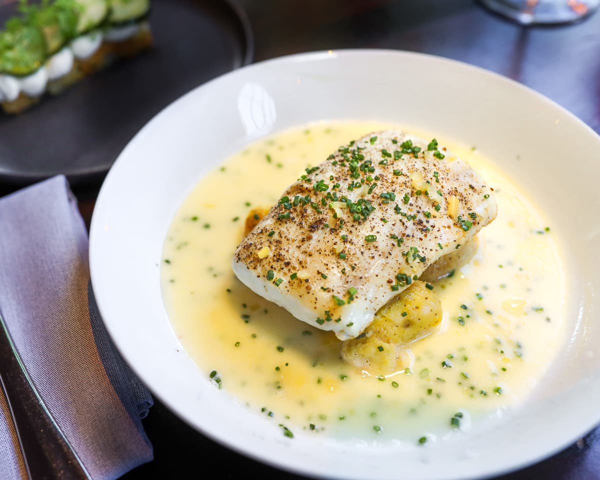 Halibut, yellow finn potatoes, whey butter at Maynards (Photo by Natalie Moe)
