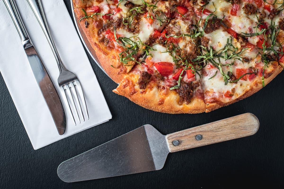Sausage & Red Peppers Pizza at Renee's Organic Oven (Credit: Jackie Tran)