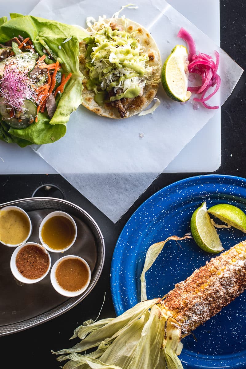 Elote, Cow Tongue Special, and Rib Eye Taco at BOCA Tacos y Tequila (Credit: Jackie Tran)