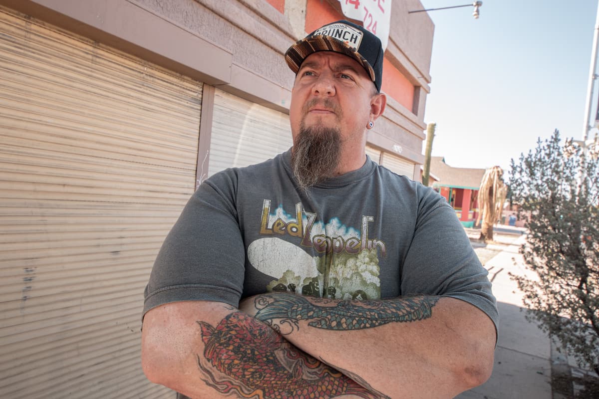 Lindon "Lindy" Reilly in front of shuttered B-Line, soon to be Thunderbacon Burger Co.