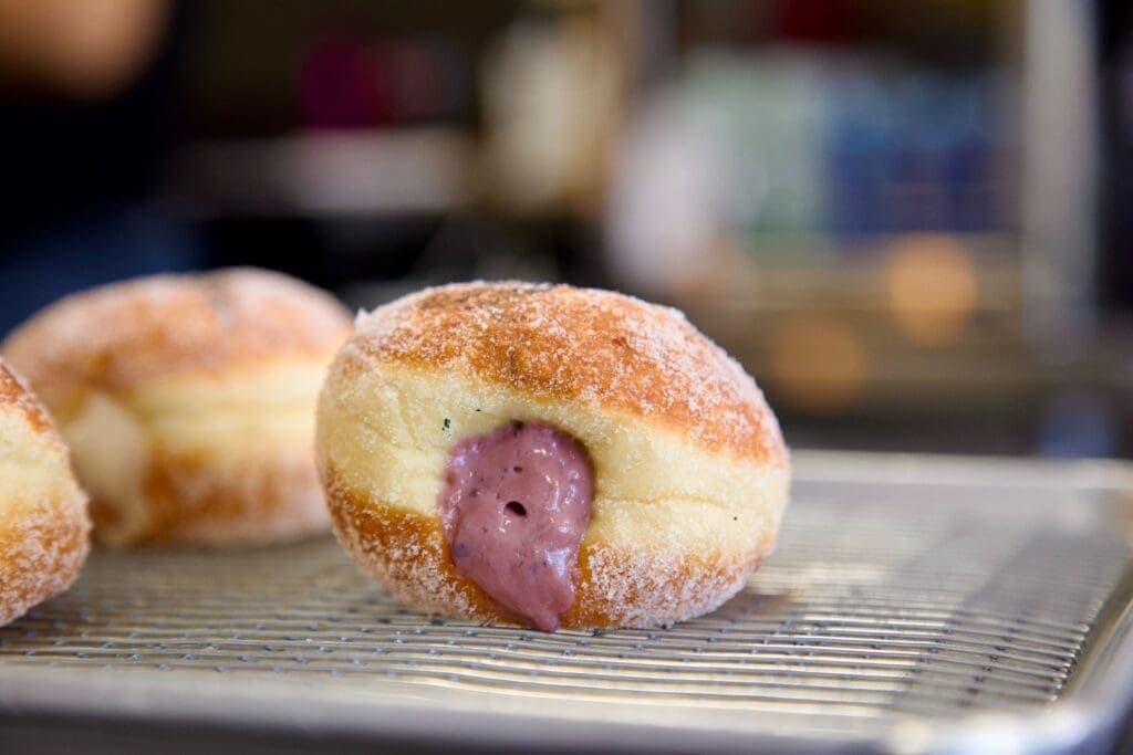 a close up of a doughnut