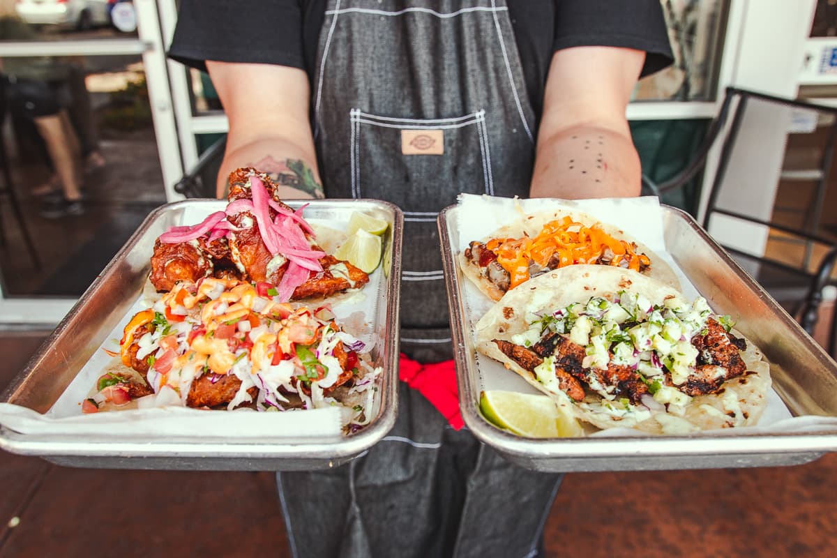 Fried Chicken Taco, Hot Habanero Taco, Fried Avocado Taco, and Pork Pastor Taco at Toro Loco
