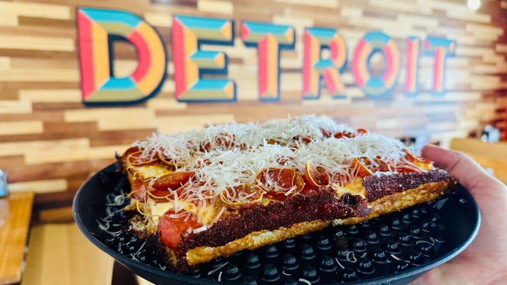 Pepperoni pizza — Detroit-style deep-dish (Photo courtesy of Transplant Pizza)