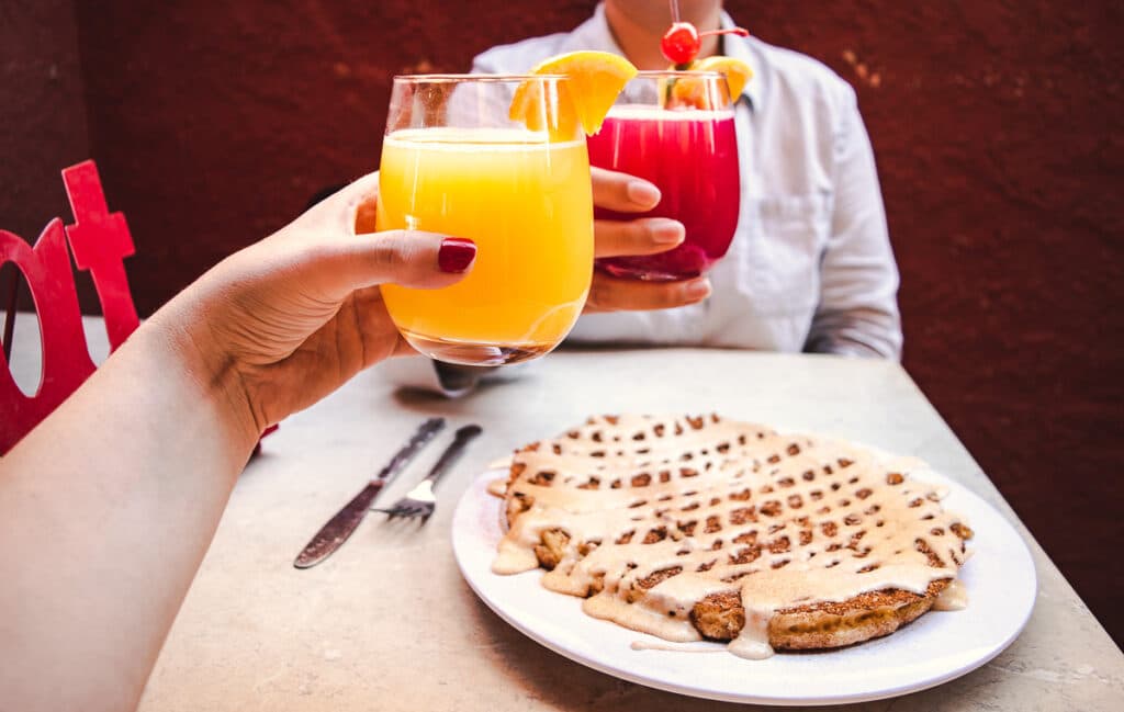 The Snickerdoodle Pancake and mimosas at Baja Cafe (Photo by Jackie Tran)