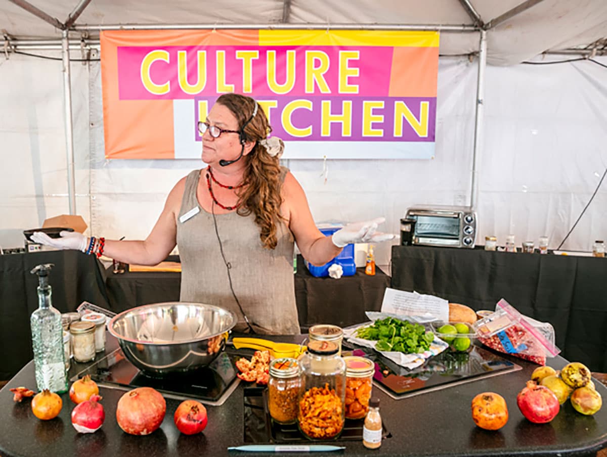 Barbara Eiswerth of Iskashitaa Refugee Network shares recipes for preserving gleaned fruits.