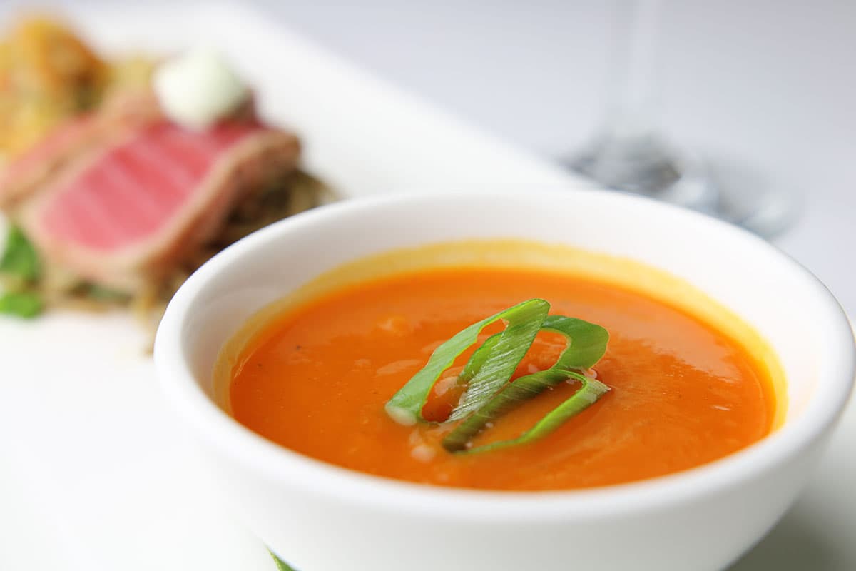 Beginning Course at Arizona Inn (Carrot Ginger Soup in front)