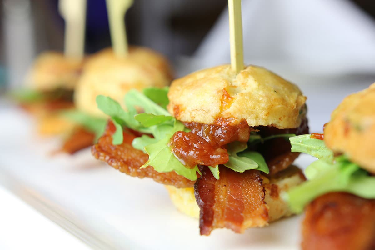 Tiny BLTs - Cheddar Chive Biscuits. Bacon, Arugula, Tomato Jam, and Bacon Mayo at Arizona Inn