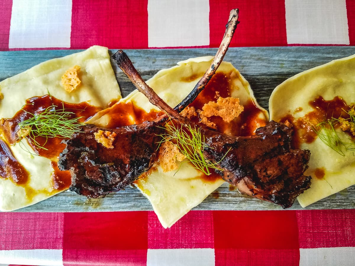 Iron Chef Tucson Peach & Lamb Ravioli with Balsamic & Rosemary Marinated Lamb Chops at Mama Louisa's (Credit: Jackie Tran)