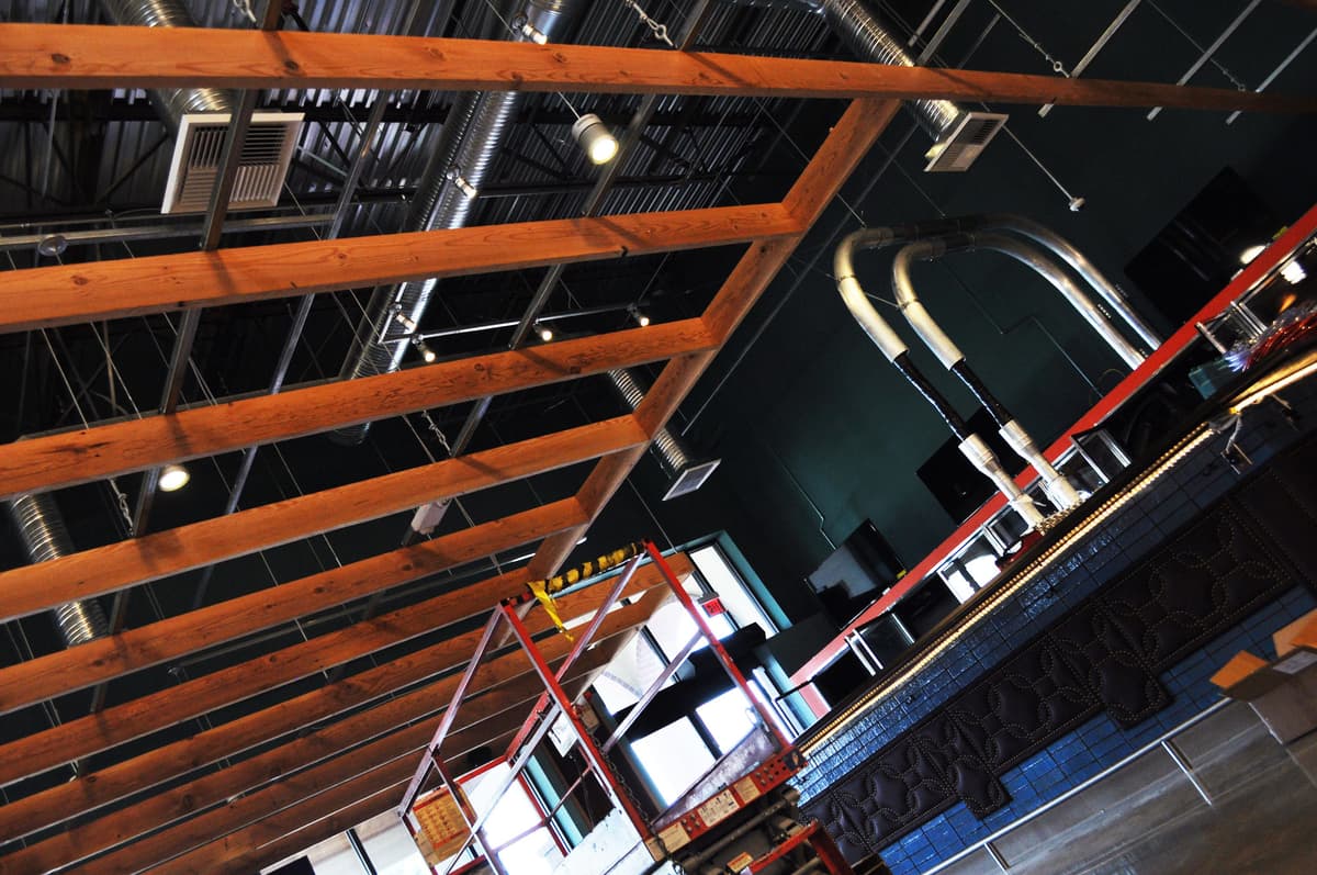 Repurposed wood in bar area at Whole Foods Oracle in Tucson
