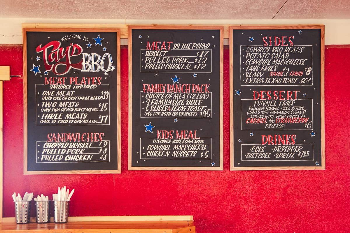 Menu at Tay's BBQ (Credit: Kate Severino)