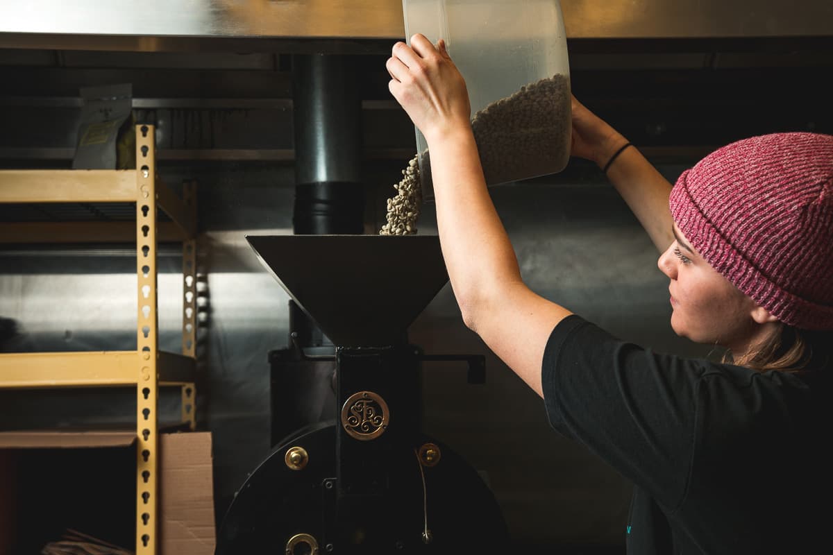 Coffee beans roasting at Yellow Brick Coffee (Credit: Jackie Tran)