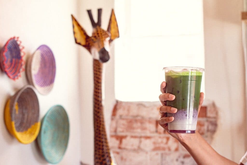 Berry Creme Compote Matcha Latte at Zedamo Ethiopian Coffee Shop (Photo by Jackie Tran)