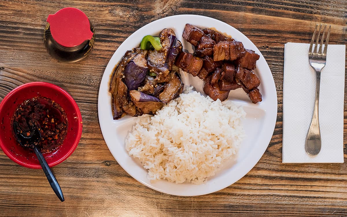 Combo A with eggplant and pork at Zing Zing's (Credit: Jackie Tran)