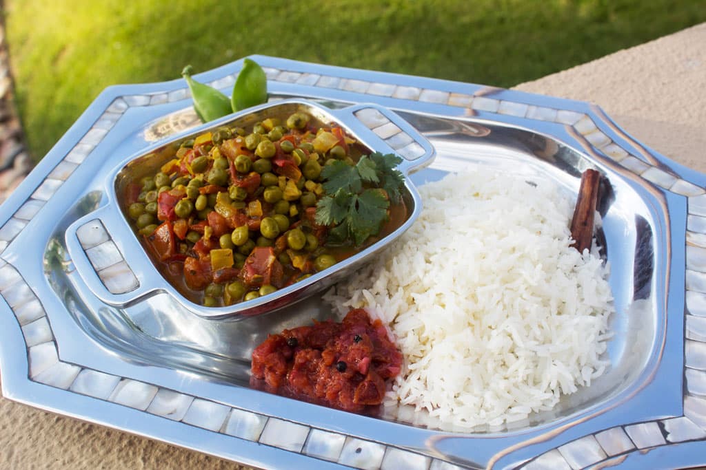 Green Pea Masala With Spiced Plum Chutney & Basmati Rice
