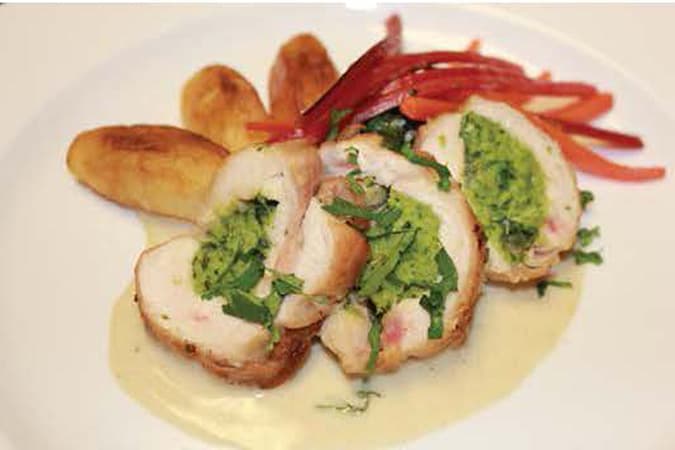 Herbed Chicken Roulade with White Wine Sauce