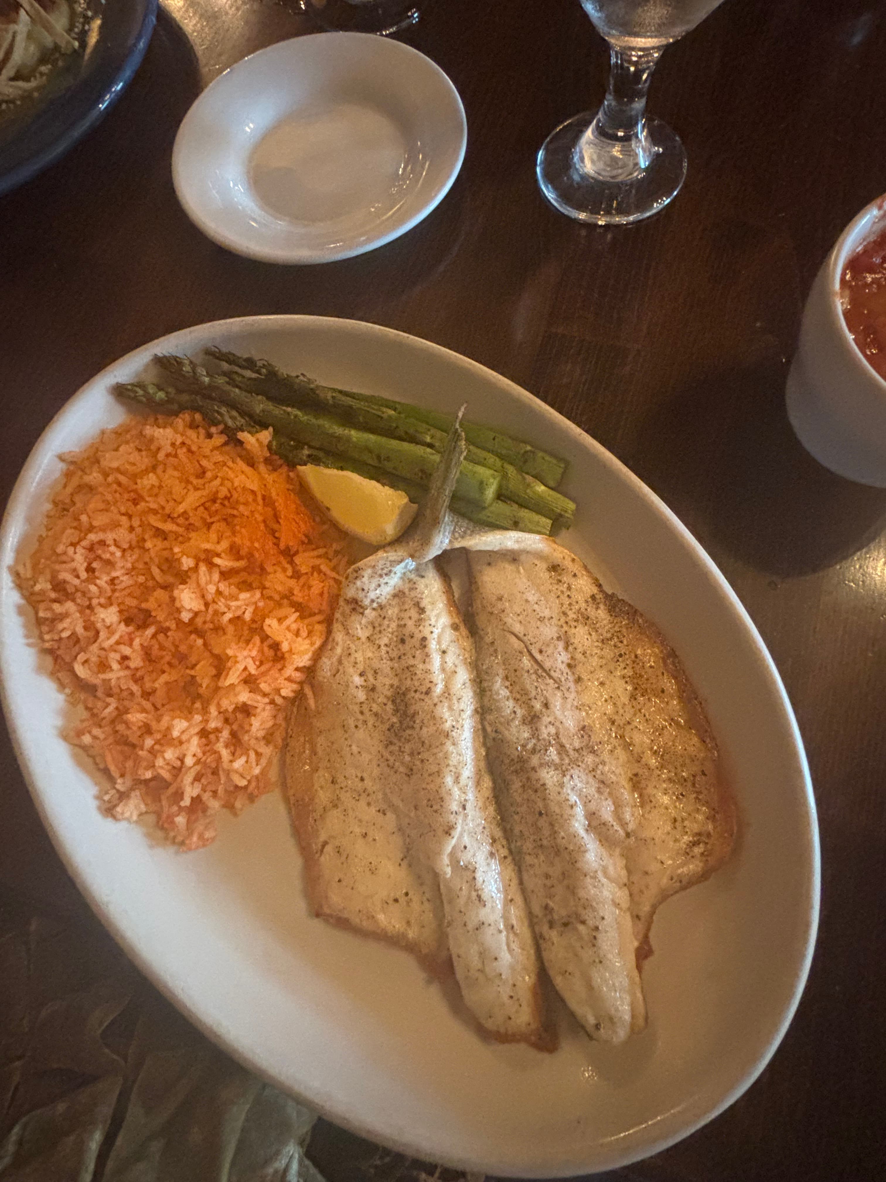 Vera Cruz Branzino with Rice and Asparagus
