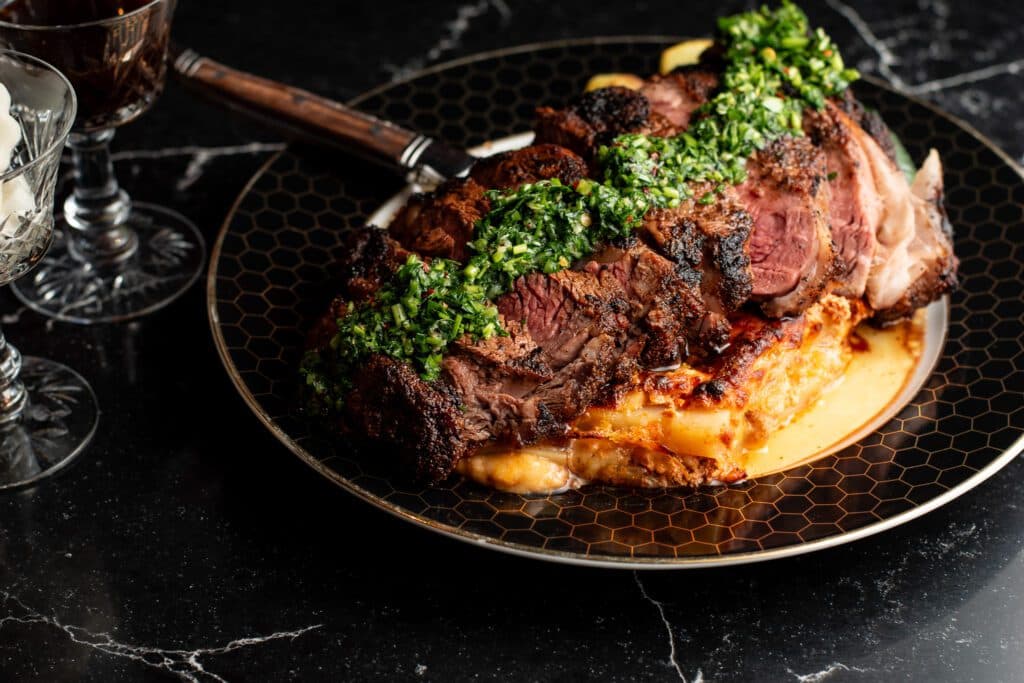 Rib-Eye with Chimichurri and Poblano Scalloped Potatoes