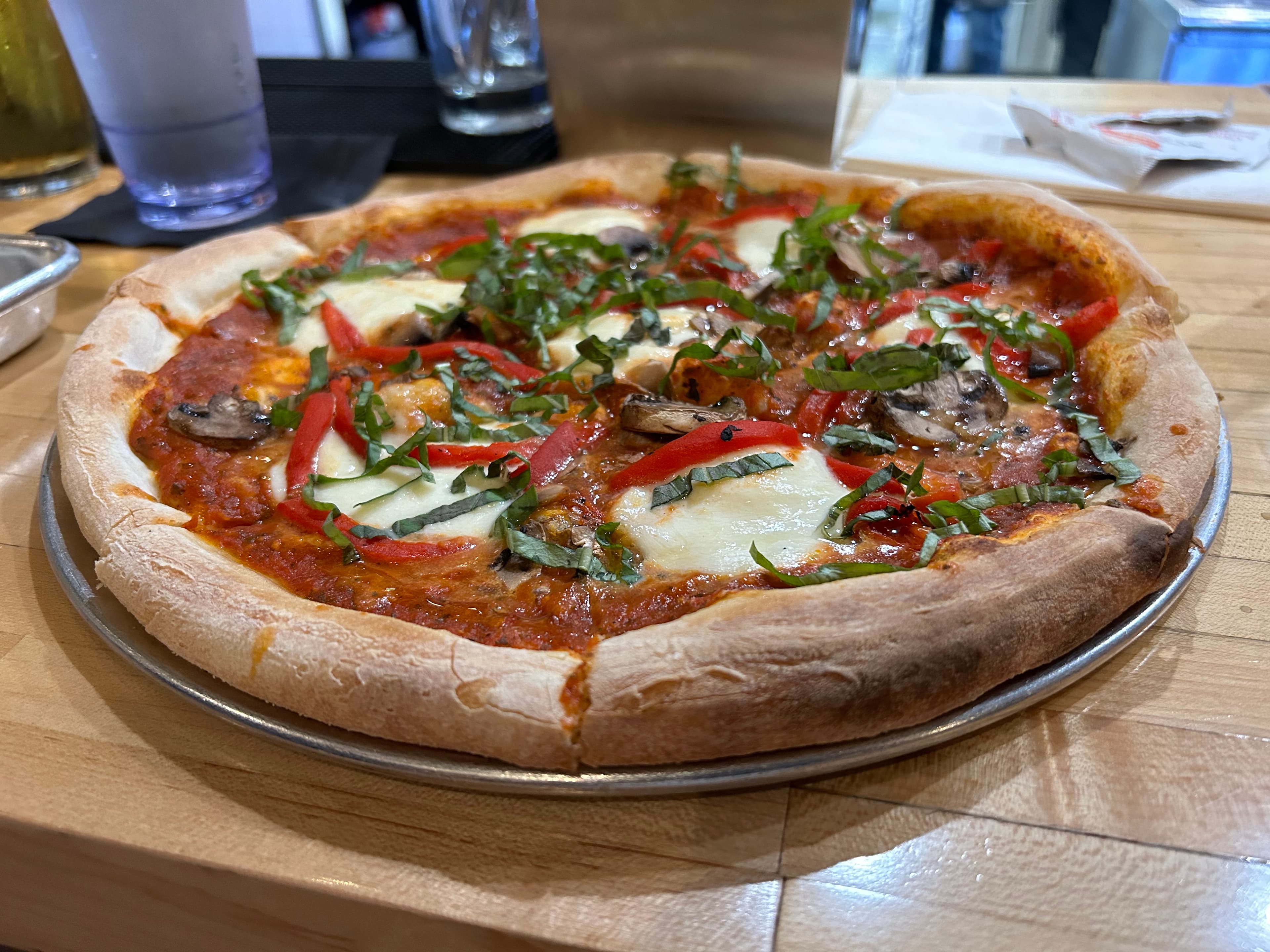 Margherita Pizza with Roasted Red Peppers and Mushrooms