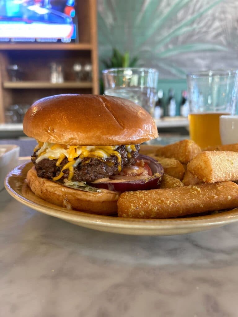Beef and Mushroom Burger with Yuca Fries