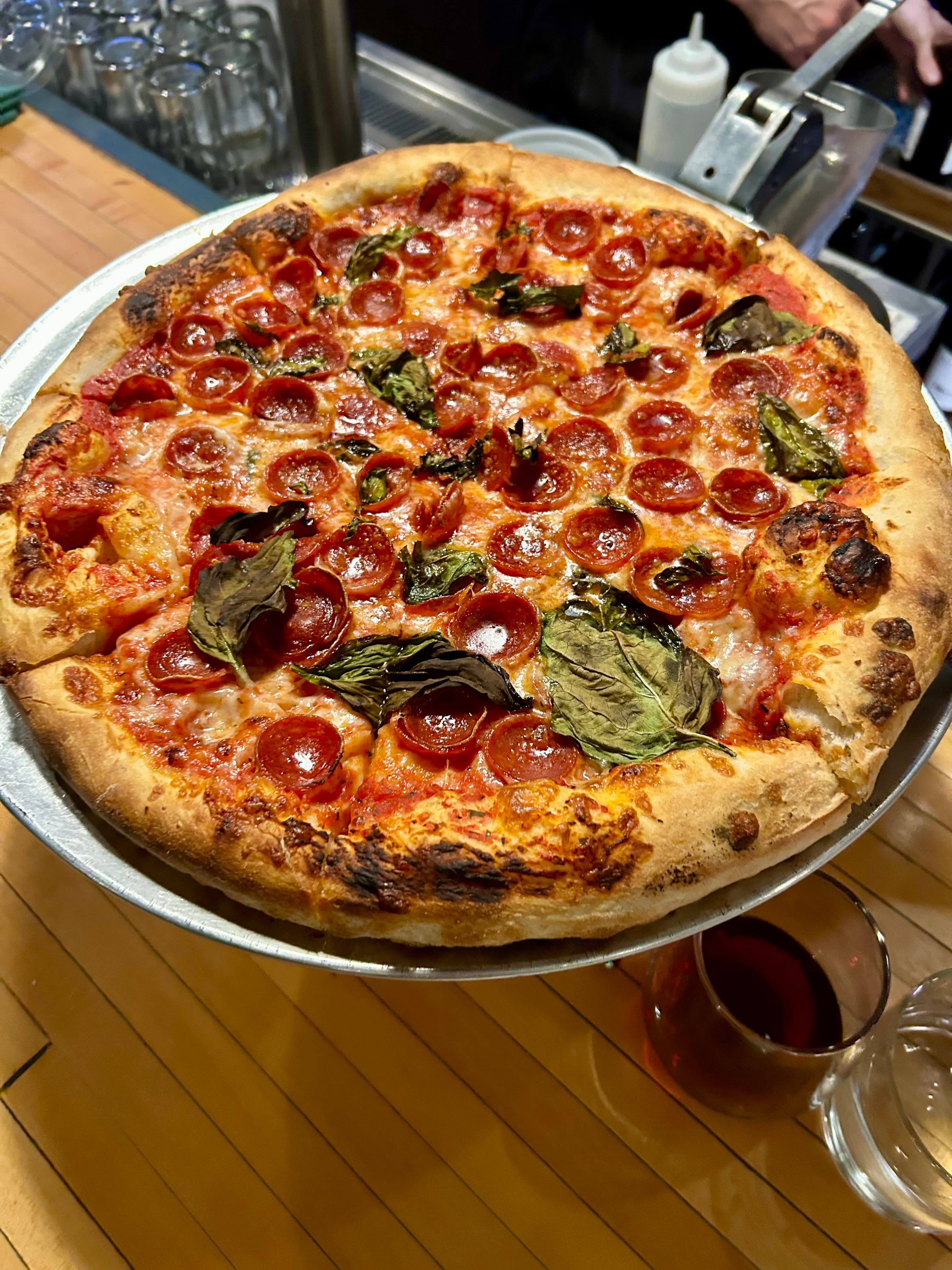 Pepperoni and Basil Pizza