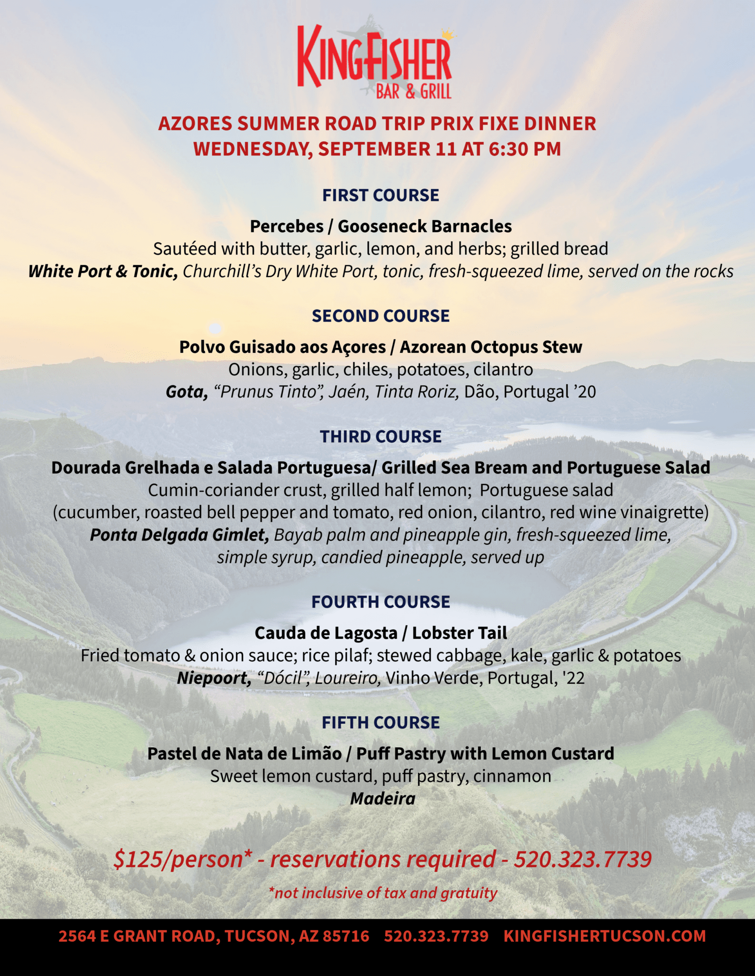 Azores Summer Road Trip Prix Fixe Dinner