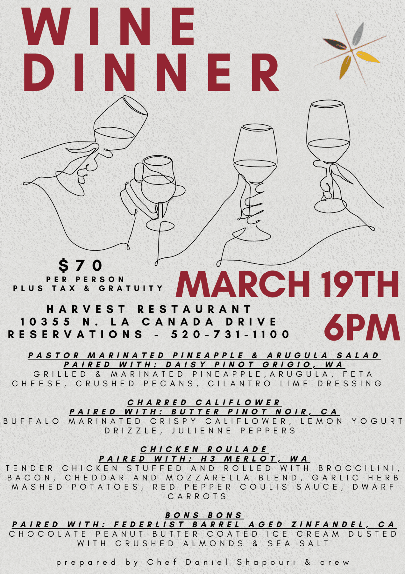 Harvest Restaurant March Wine Dinner