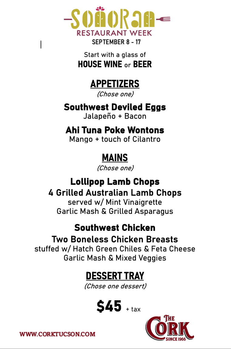 The Cork SRW menu