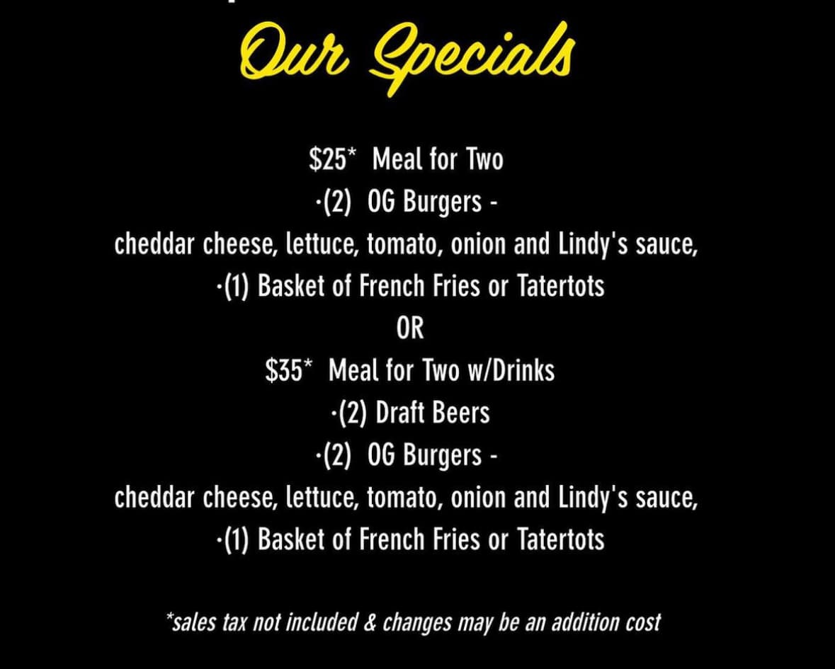 Lindy's SRW menu