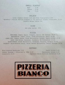 Pizzeria Bianco Tucson Opening Night Menu