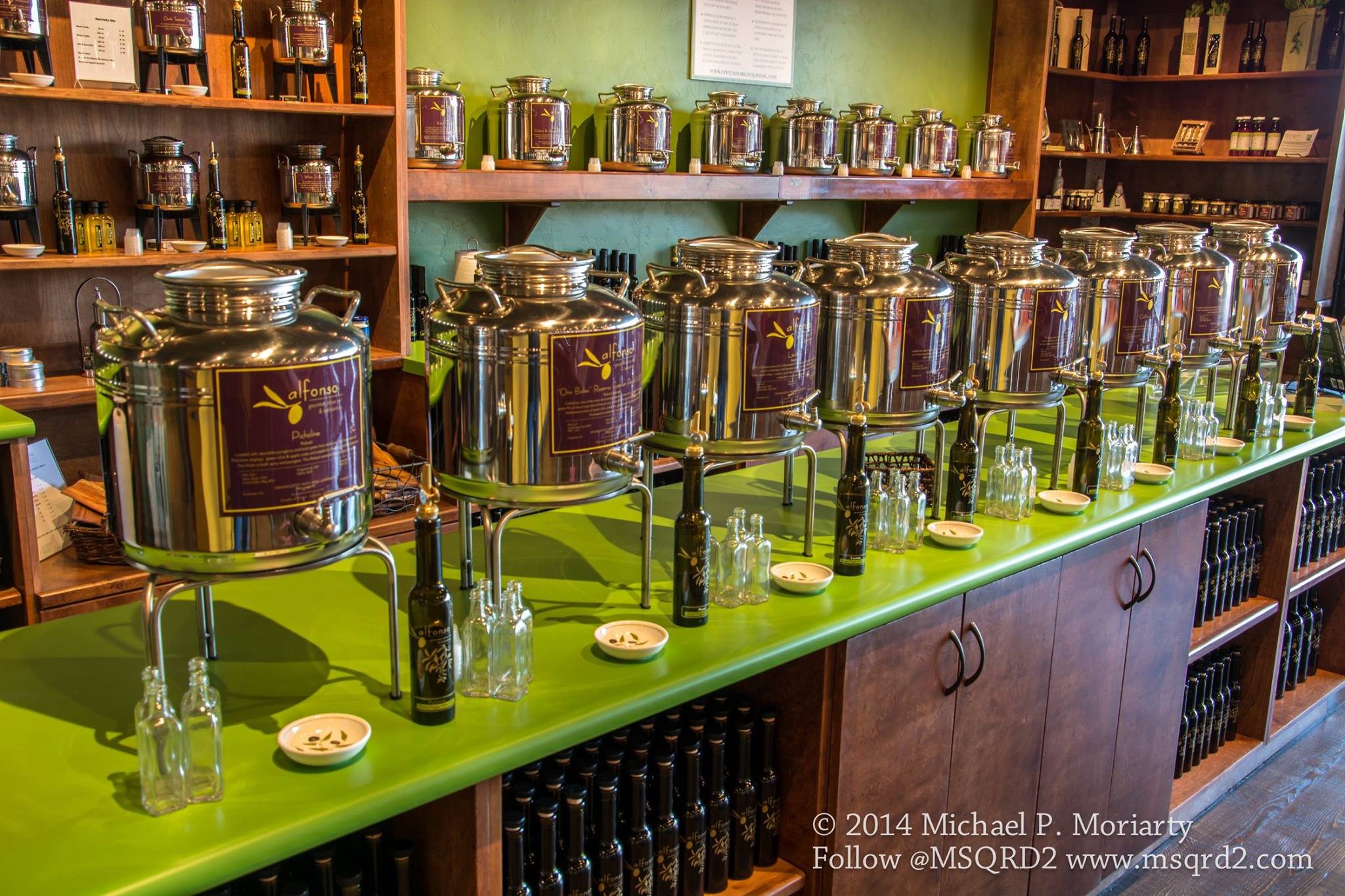 Balsamic Vinegar and Olive Oil displayed at Alfonso Olive Oil  (Photo Credit: Michael Moriarty Photography)