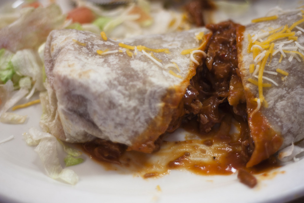 Red chile burrito at El Sur