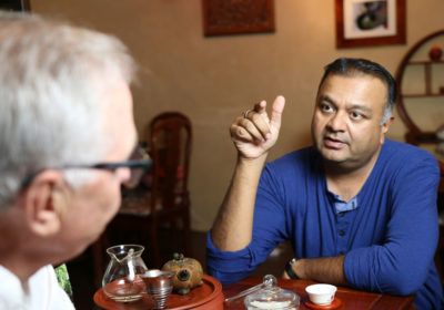 Maya Tea's Manish Shah with Austin Hodge (Credit: Adam Lehrman)