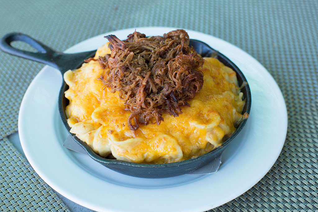Baked Mac n’ Cheese with Pulled Pork at Catalina Barbeque Co. & Sports Bar